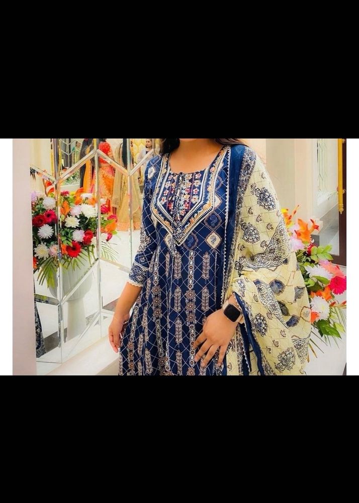 Elegant Blue Printed Kurta Set with Dupatta