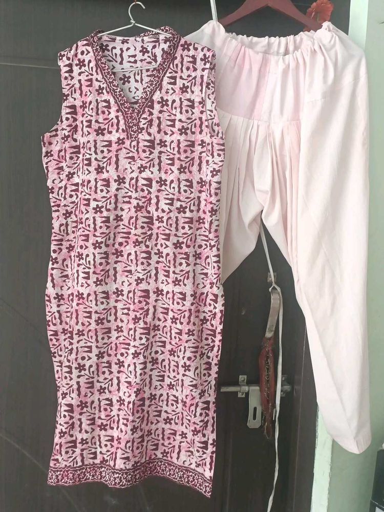 Pink Printed Kurta with Salwar