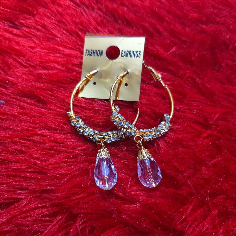 💖 Gold Crystal Drop Hoop - Designer Party Earring