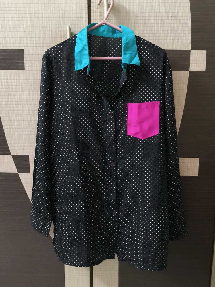 Polka Dots Shirt With Poppy Pink Pocket