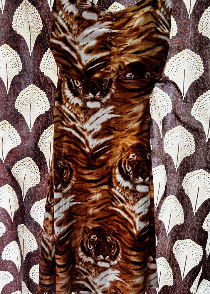 animal print cross shoulder dress