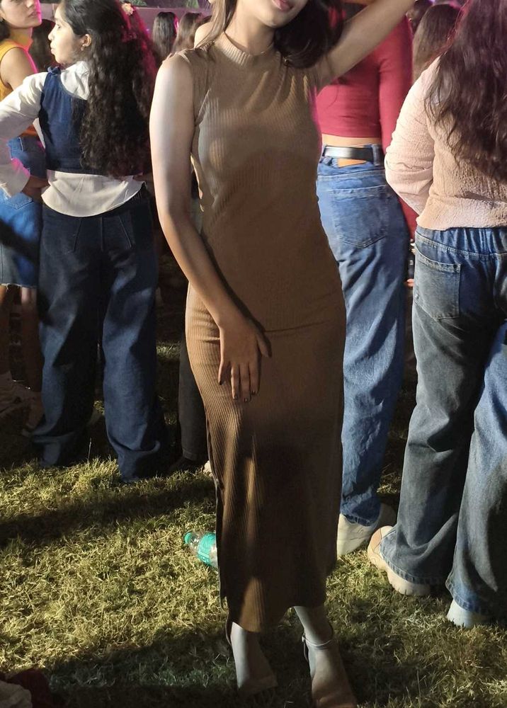 Sleeveless Ribbed Mock Neck Midi Dress