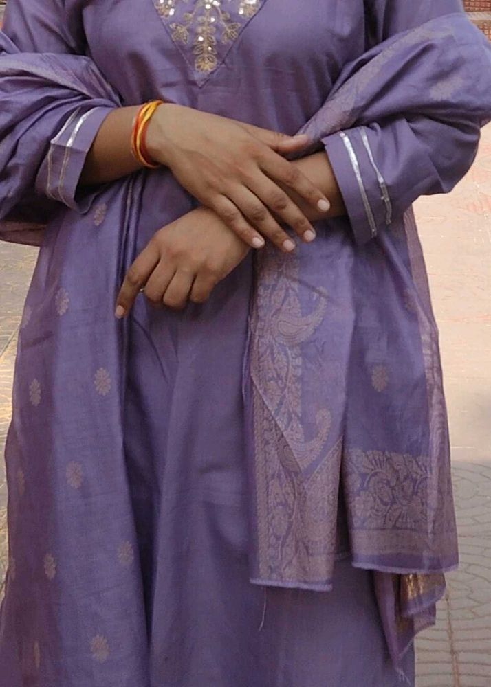 Elegant Lavender Kurta Set with Dupatta