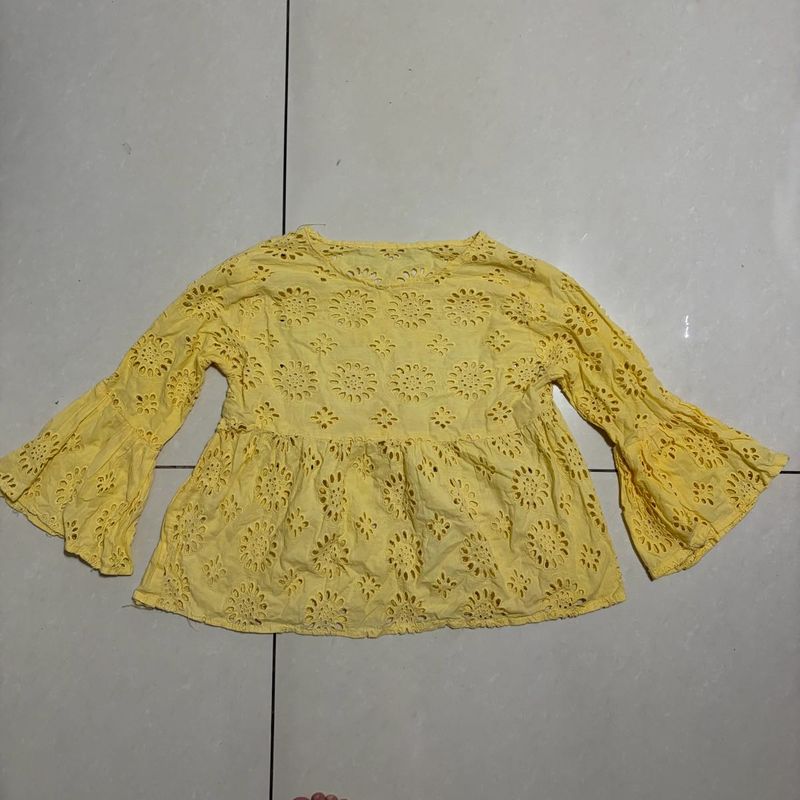 Yellow Eyelet Peplum Top 💛