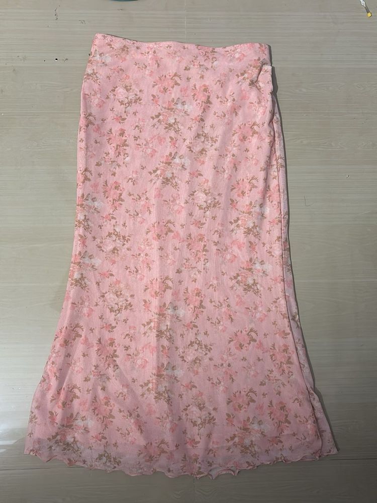 pink floral midi skirt