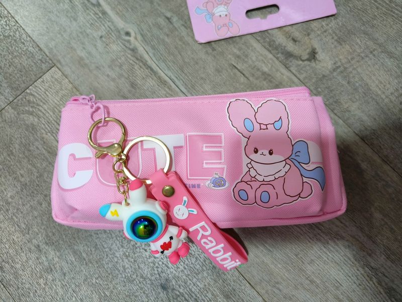 Double Chain Pencil Pouch With Keychain