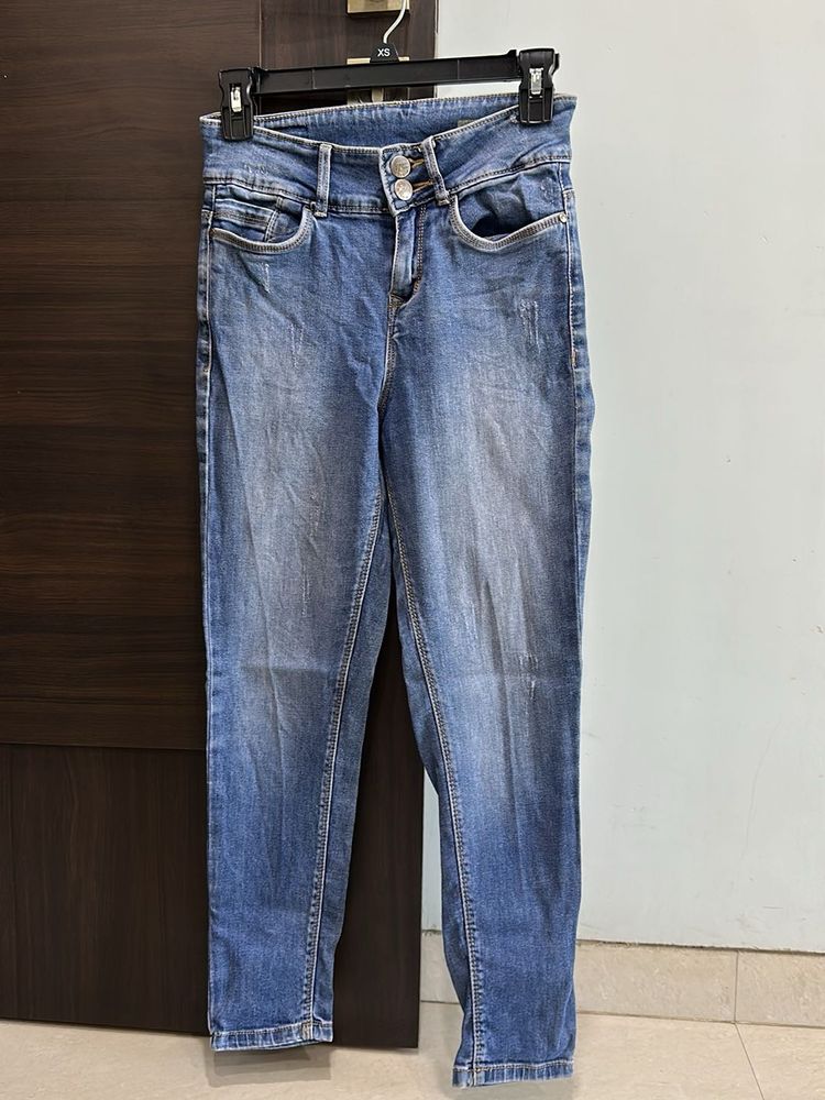 Blue Distressed Denim Jeans