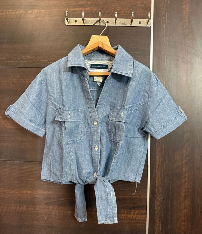 Cute Denim Tie-Front Crop Top