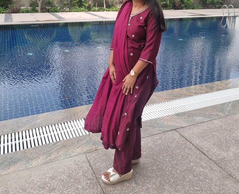 Elegant Maroon Kurta Set with Dupatta
