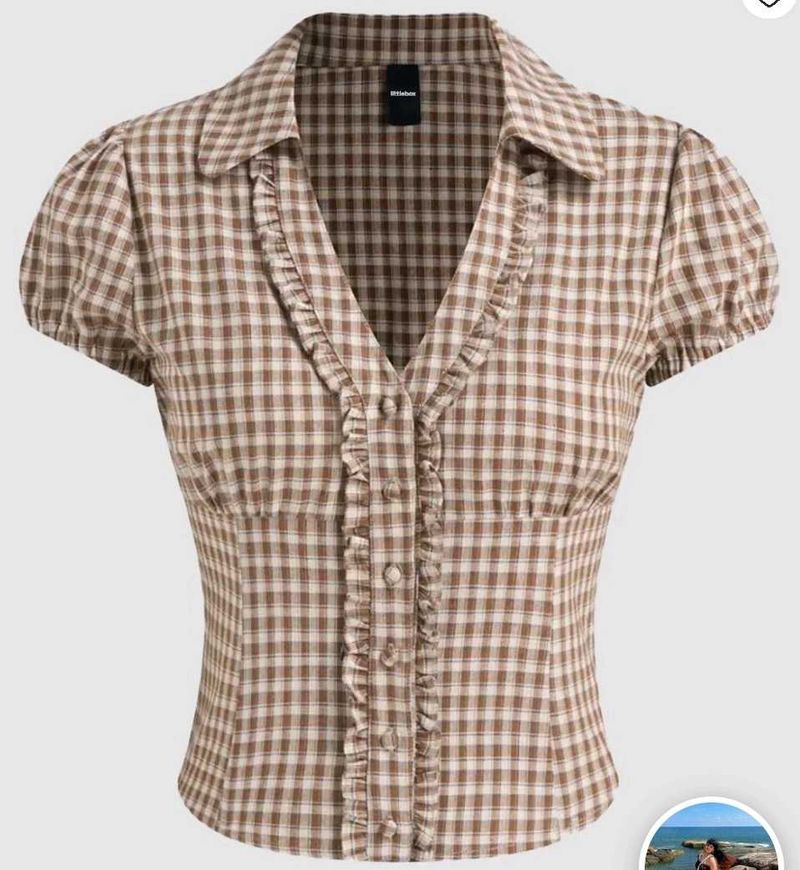 Cute Gingham Ruffled Button-Up Top
