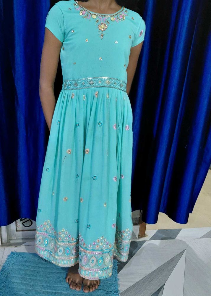 Teal Embroidered Ethnic frock
