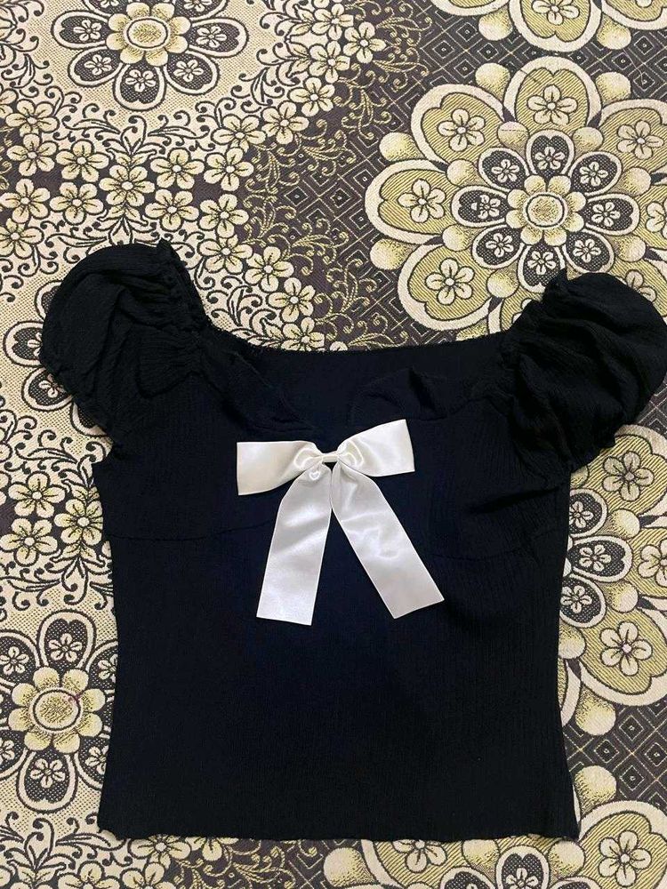 Cute Black Top with White Bow