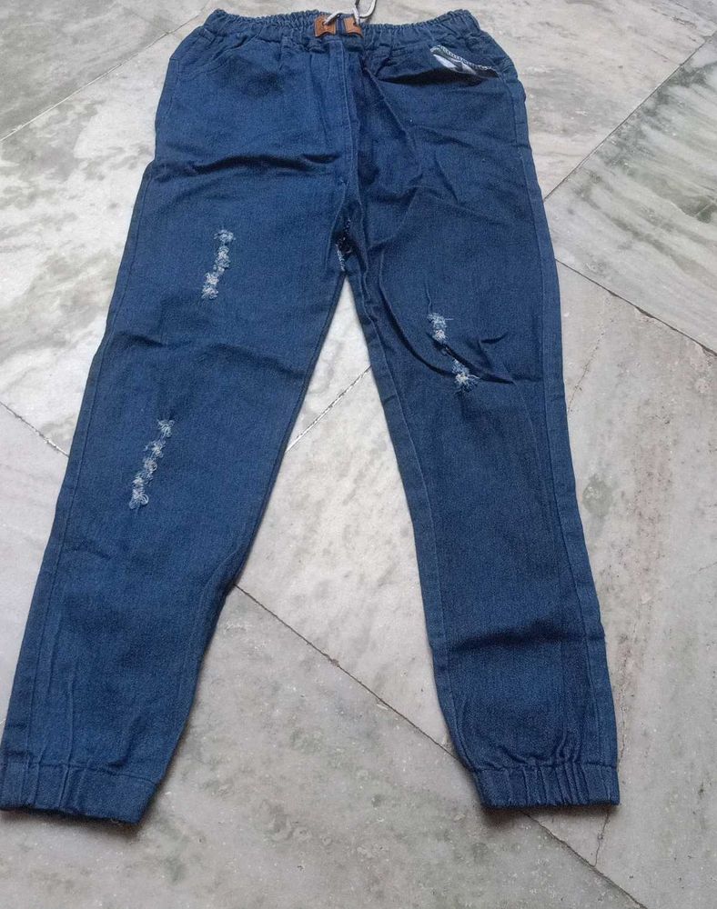 Distressed Denim Joggers
