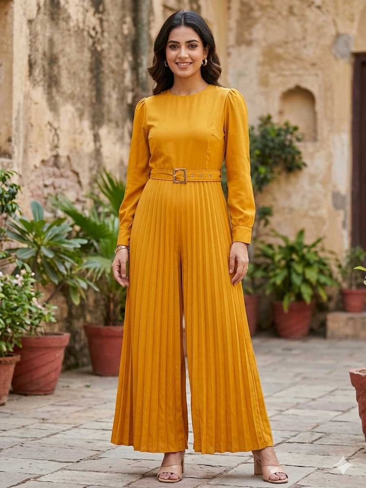 Stylish Pleated Yellow Jumpsuit