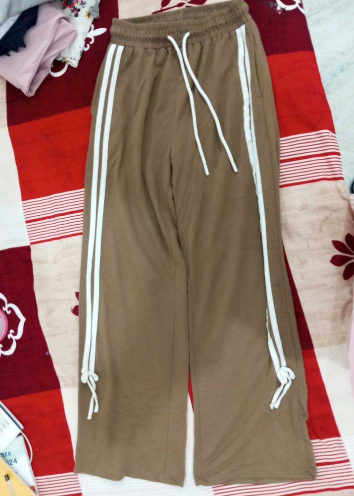 Brown Track Pants with White Stripes