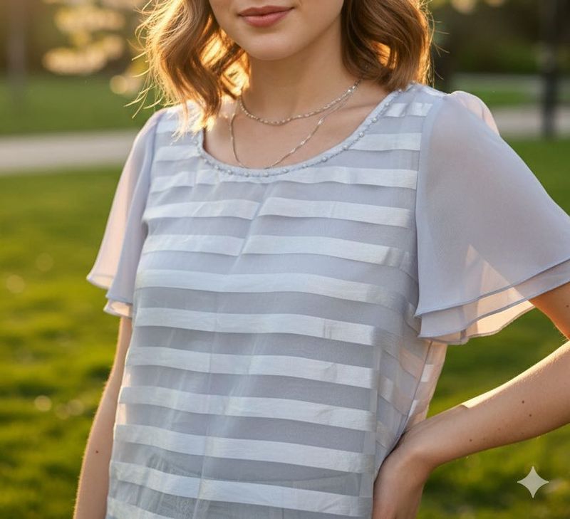 “Glacier”Striped Chiffon top💗