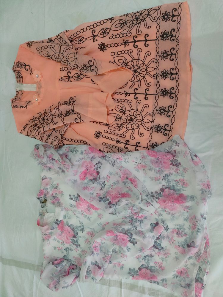 Sheer Floral &amp; Embellished Tops - Set of 2