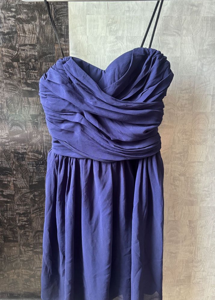 Elegant Strapless Ruched Navy Dress