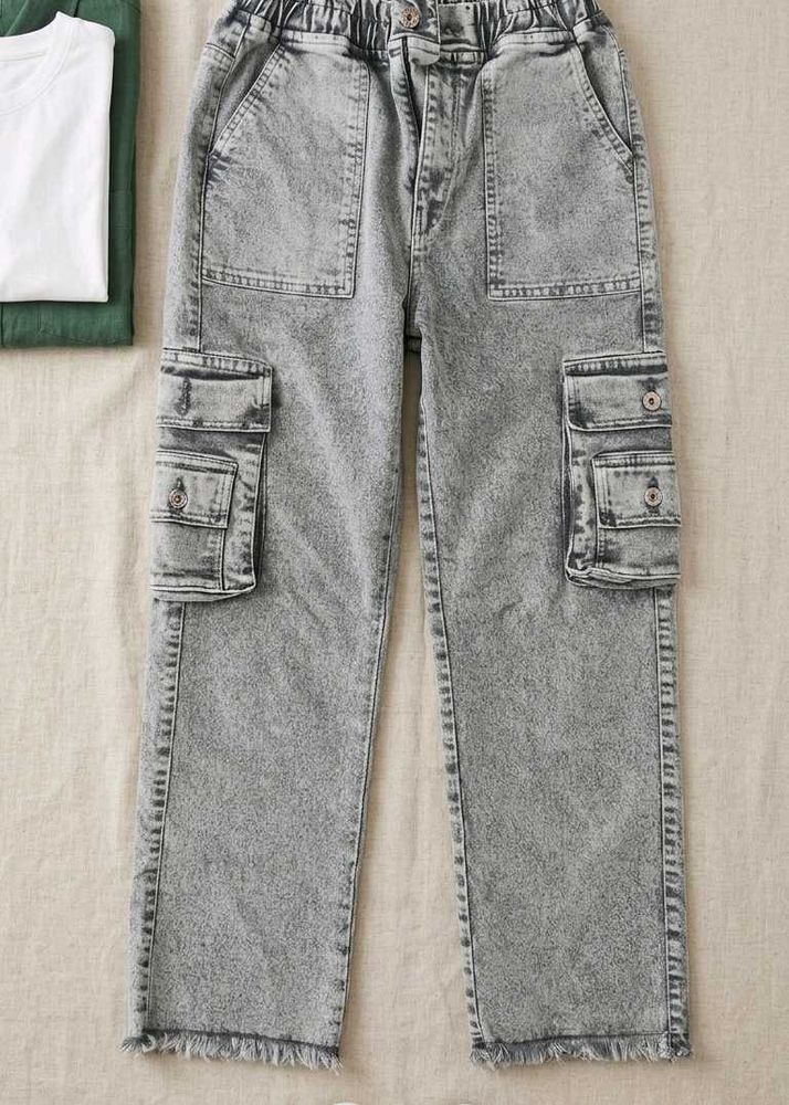 Grey Acid Wash Cargo Jeans