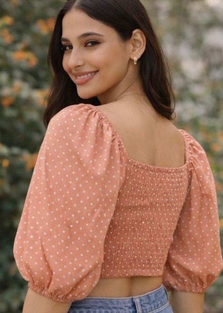 Peach Polka Dot Crop Top