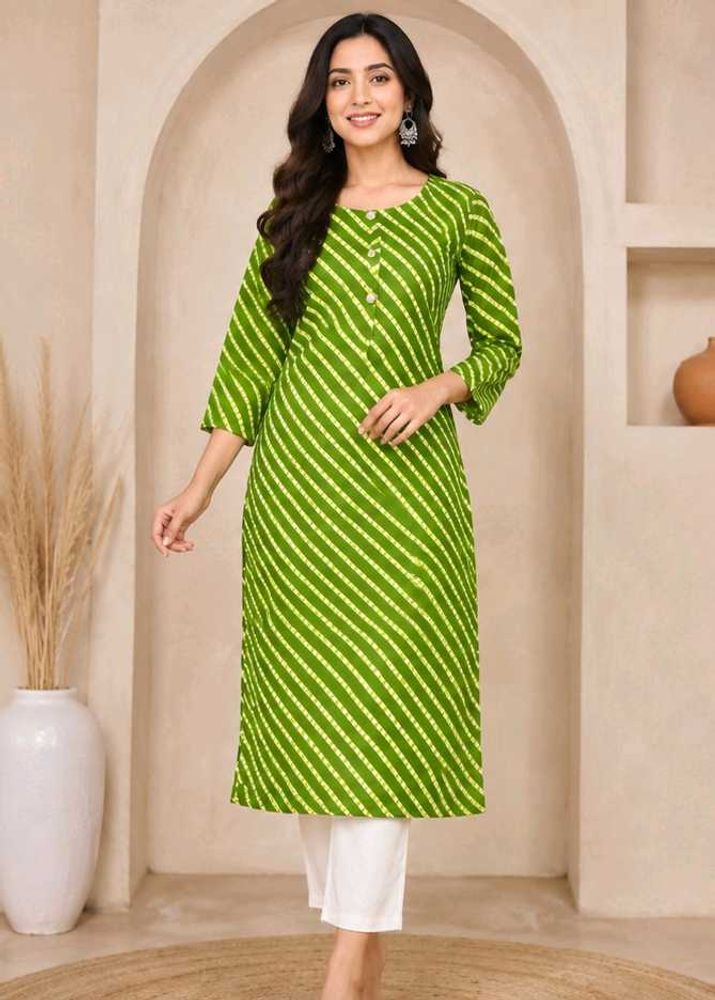 Green Bandhani Cotton Kurti