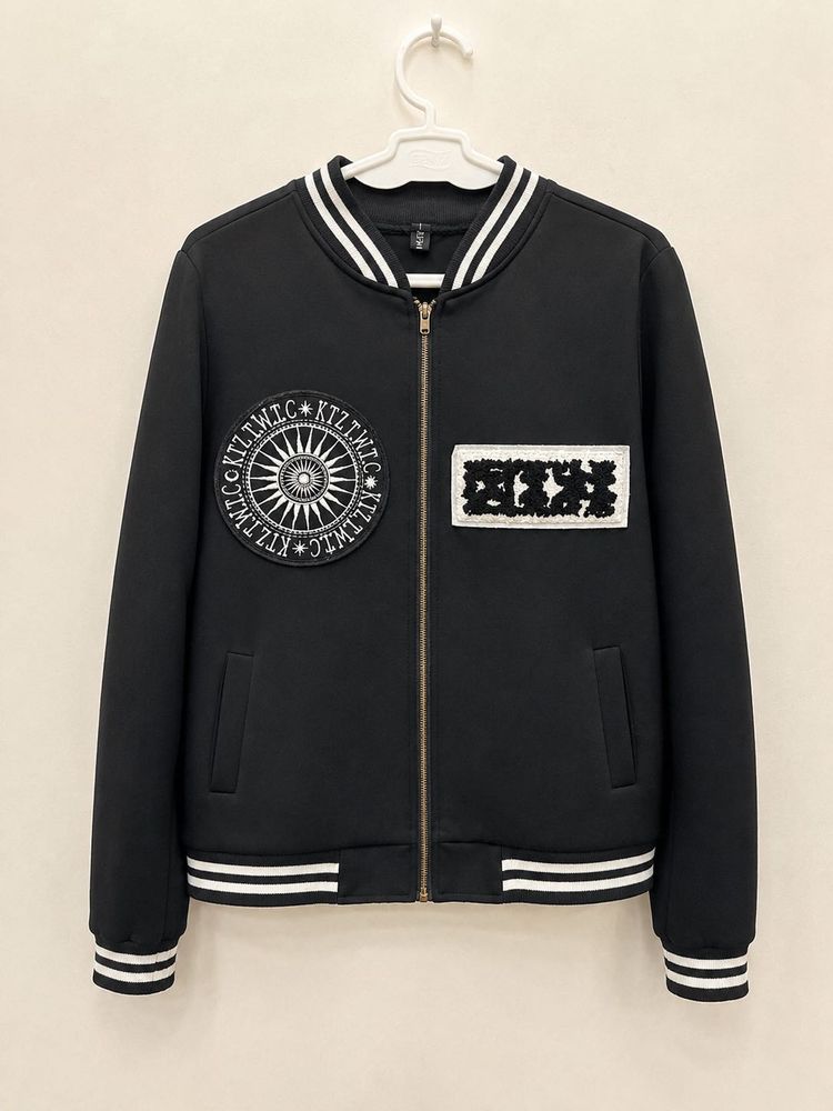 Black Bomber Jacket with Patches