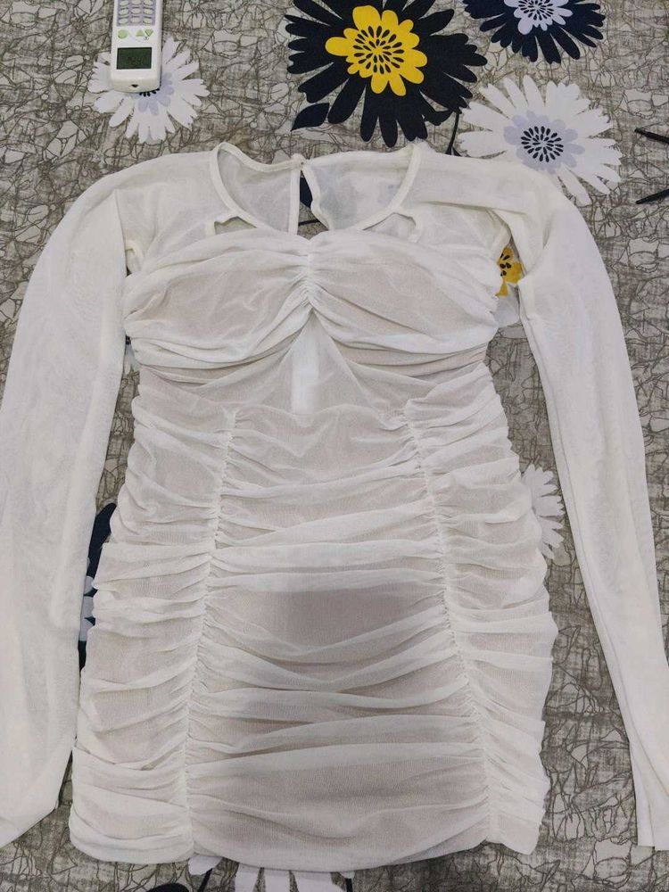 Ruched Sexy Bodycon Stress In Pretty White Colour