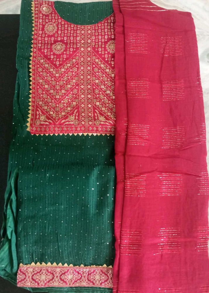 Green &amp; Pink Dress Material