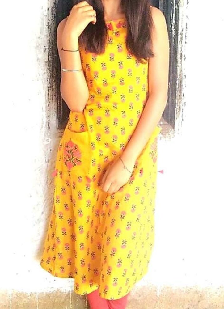 Vibrant Yellow Floral Print Kurta