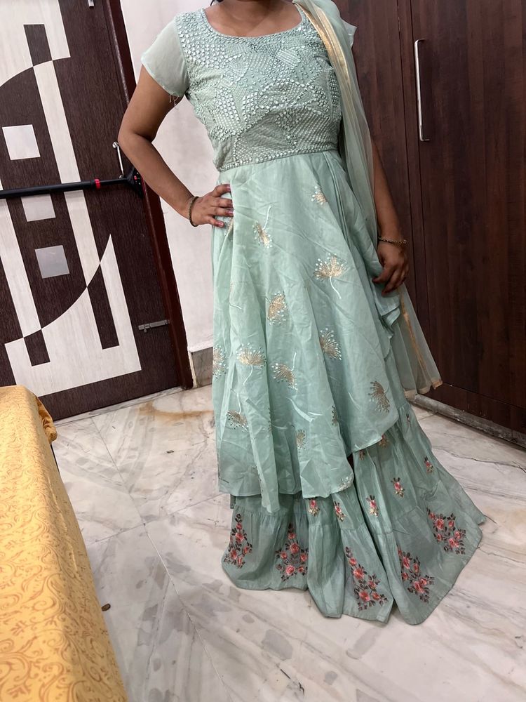 Elegant Mint Green One-Piece Ethnic Gown for Women