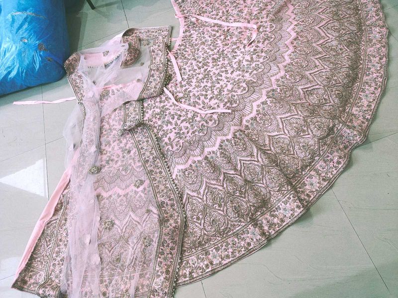 dabka work pastal pink  Lehenga Choli