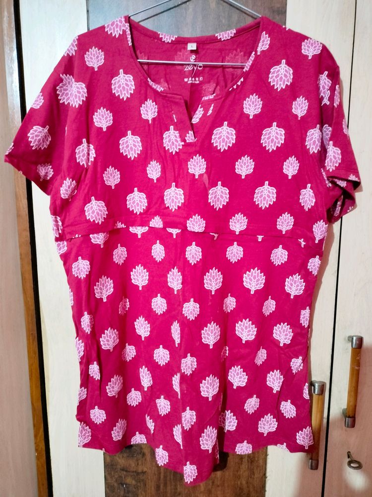 Zeyo Red&amp;Pink Floral Print Maternity&amp;Feeding Top