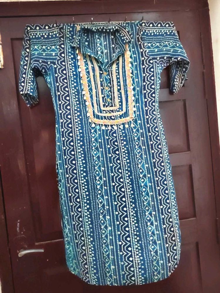 Blue Ethnic Printed Collar Kurta set with dupatta