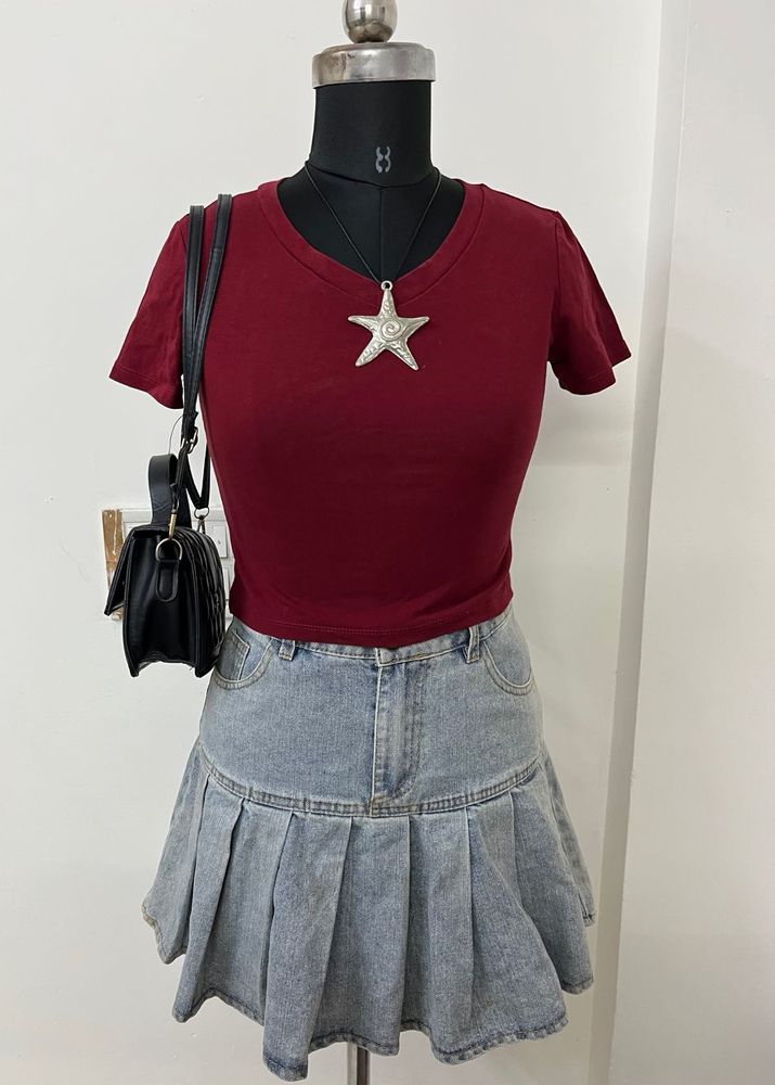 Maroon Fitted Cropped Top