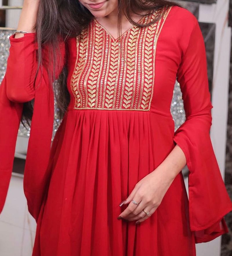 Elegant Red Kurta with Gold Embroidery