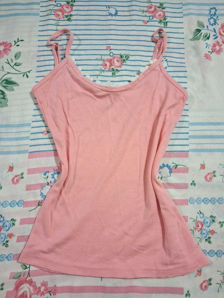 Soft Pink Cami Top with Lace Trim