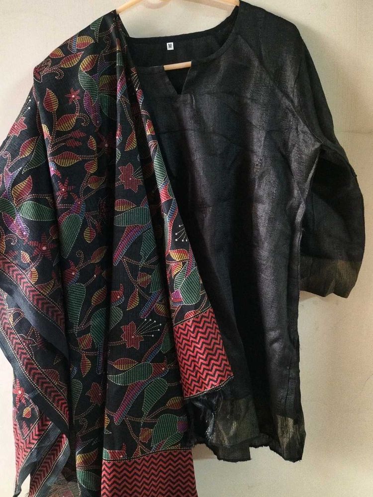 Black Kurta with Printed Dupatta