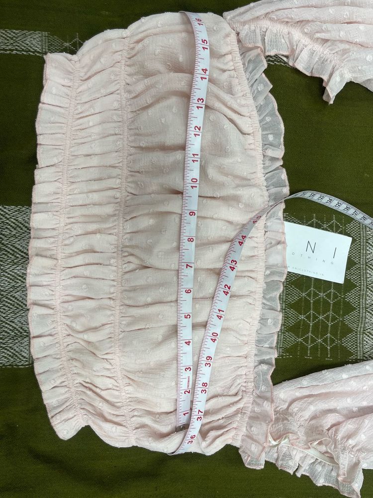 Pink Ruched Blouse with Ruffles