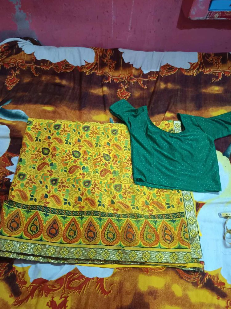 Beautiful Yellow Printed Saree with Blouse