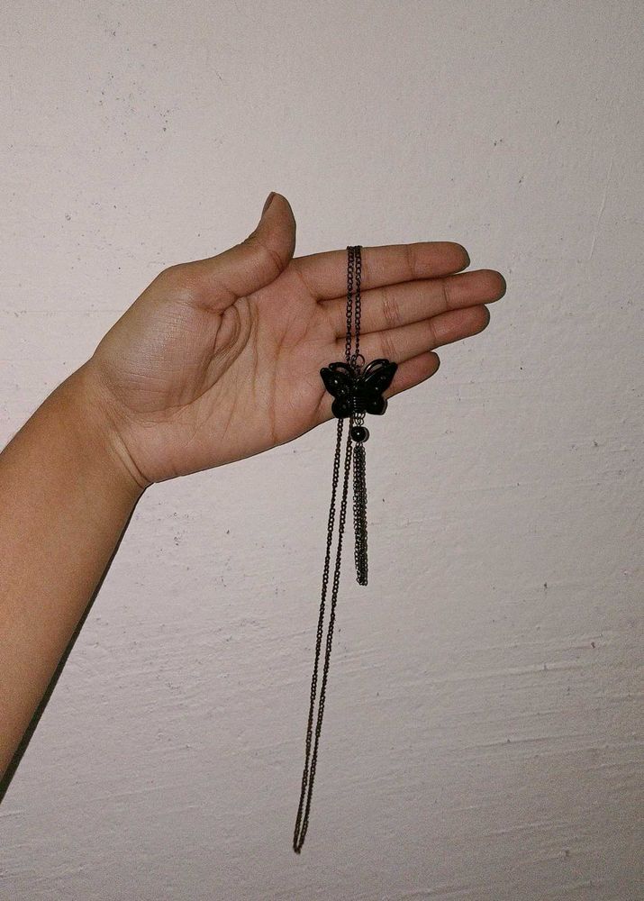 Black Butterfly Tassel Necklace