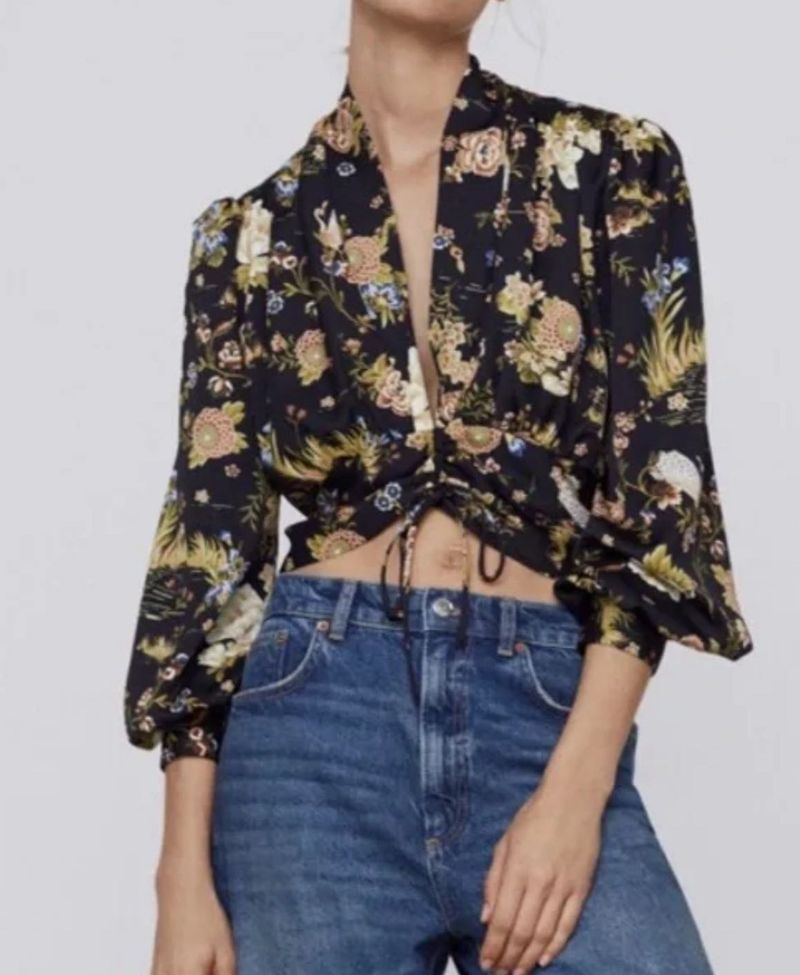 Floral Print Ruched Crop Top