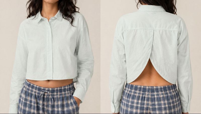 Blue Cropped Button-Up Shirt