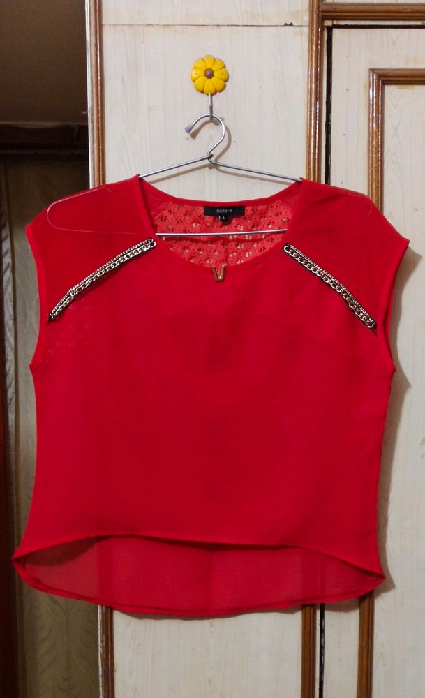 Madame Women  Red Solid Layered Top