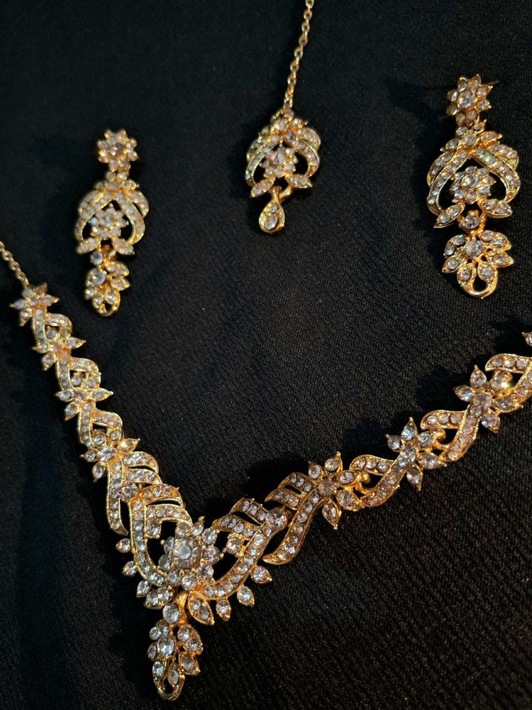 Elegant Gold-Tone CZ Necklace Set