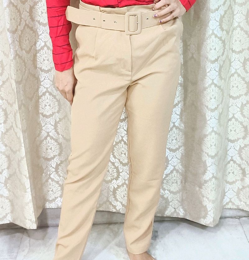 Beige Colour Classy High Waisted Trouser Pant 👌👌With Belt