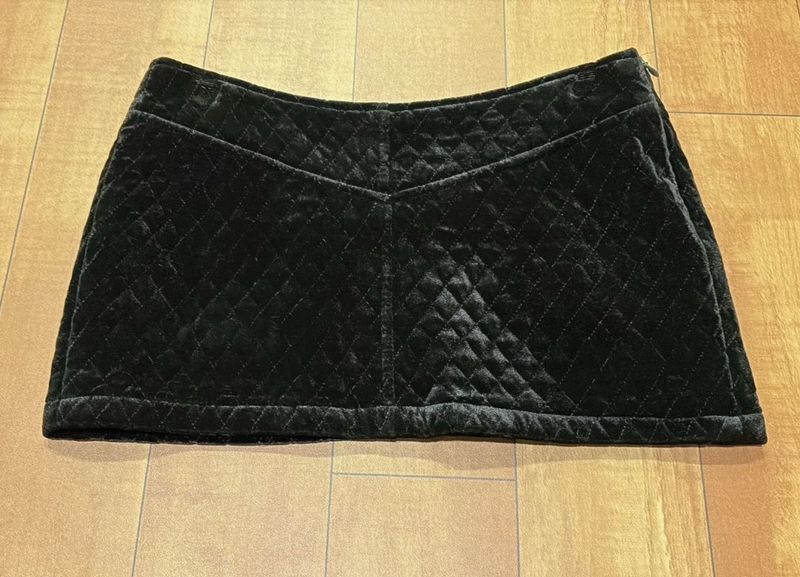 Black Quilted Velvet Ultra Mini Skirt