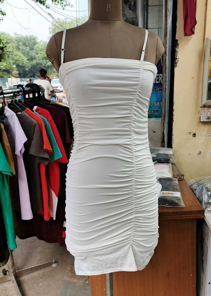 White Ruched Bodycon Mini Dress