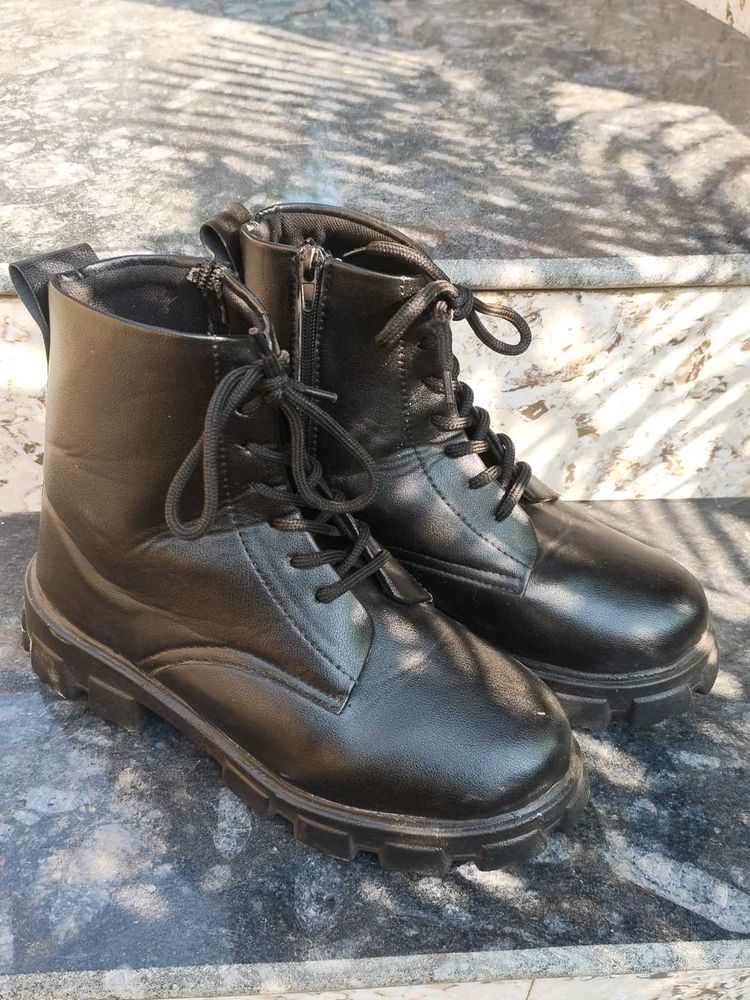 Black Lace-Up Combat Boots