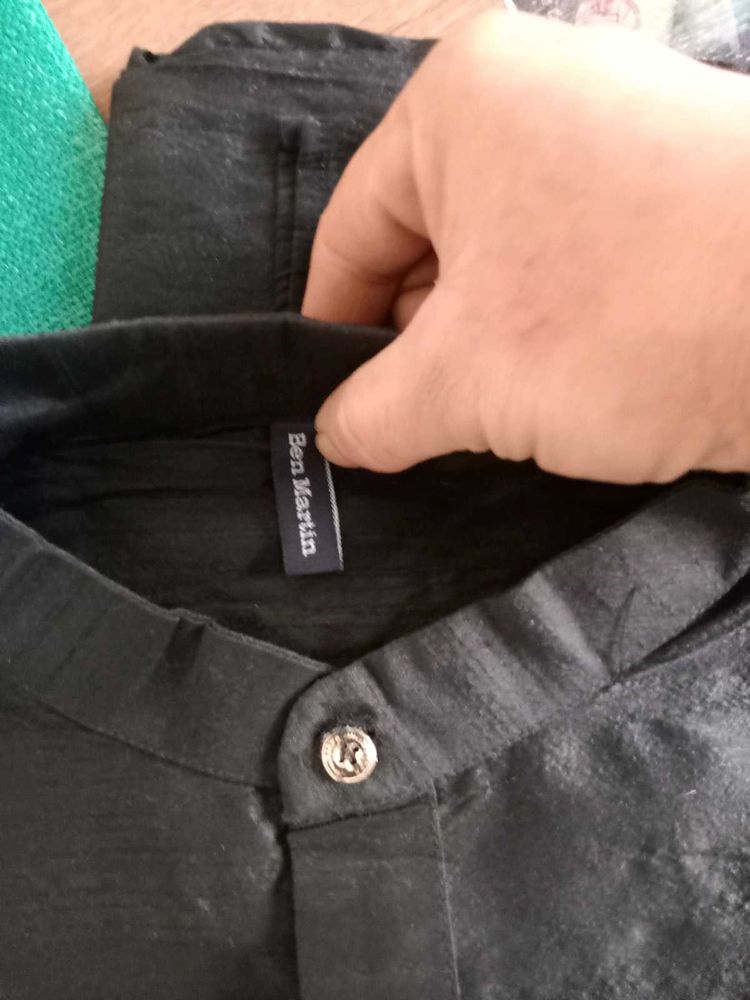 Ben Martin Black Mandarin Collar Shirt