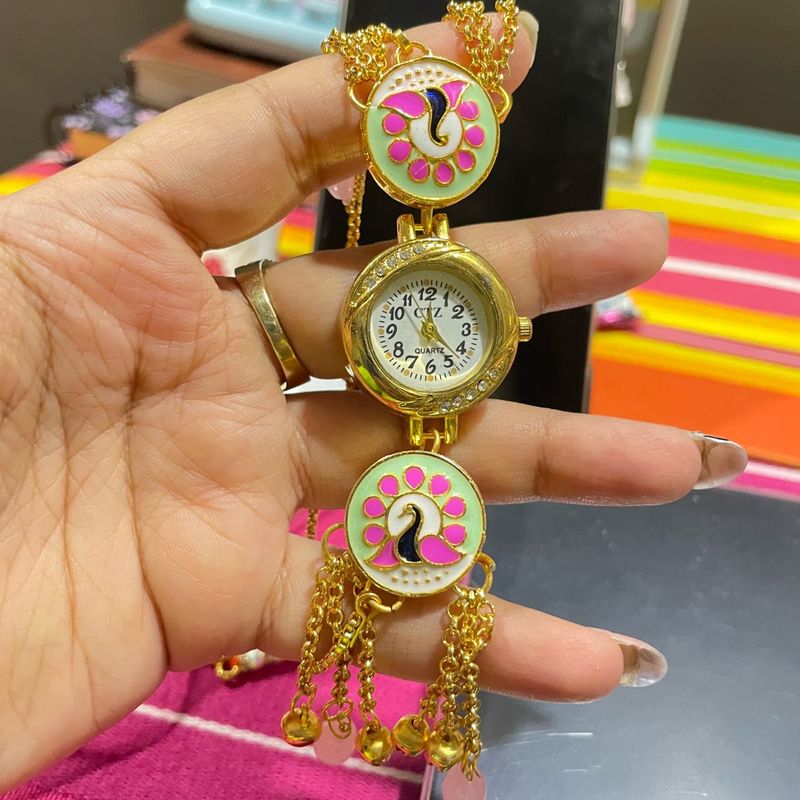 Kashmiri  Peacock Charm Watch Bracelet